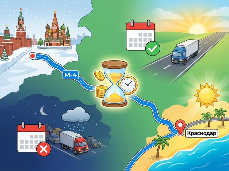 Грузоперевозки Москва — Краснодар по трассе М-4: как сэкономить и избежать простоев