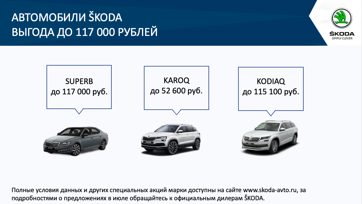 Выгодные условия на покупку автомобилей ŠKODA в июле